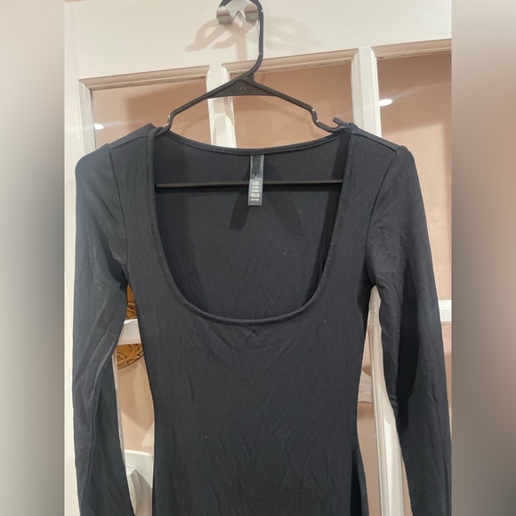 SKIMS Black Rib Lounge Long Sleeve Maxi Dress S - Picture 2 of 6